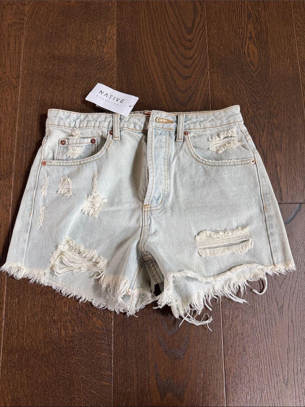 Native Distressed Light Blue Denim Shorts
